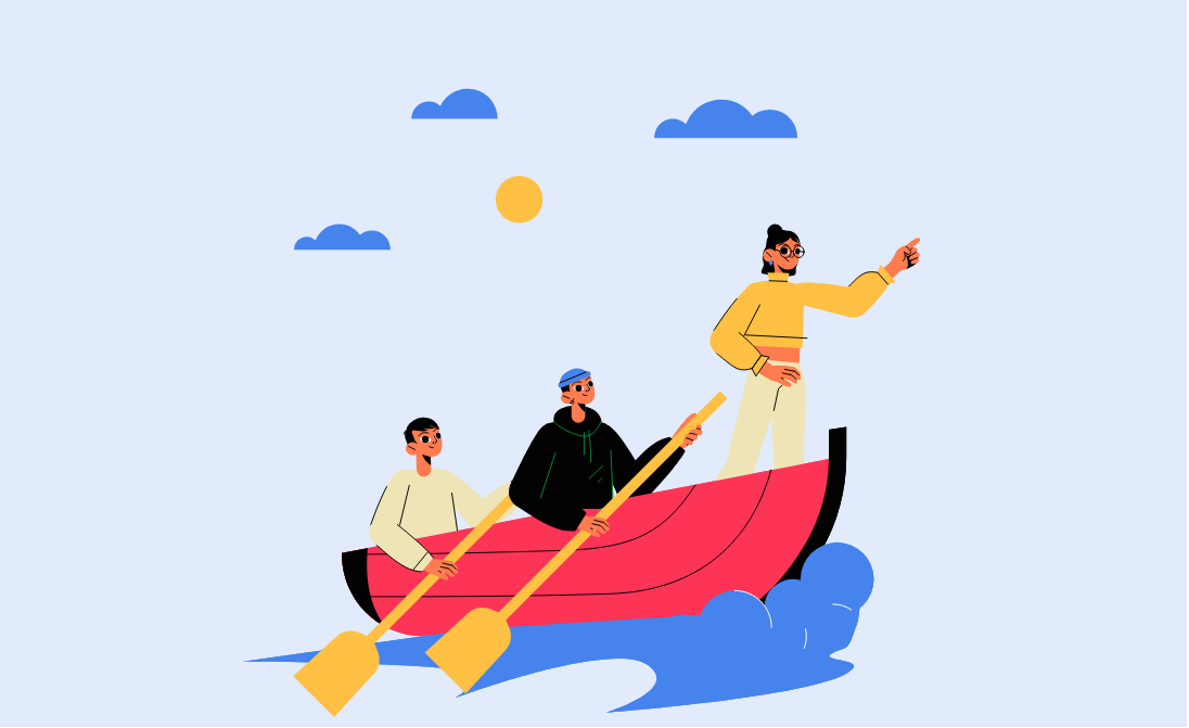 Illustration of students in a boat